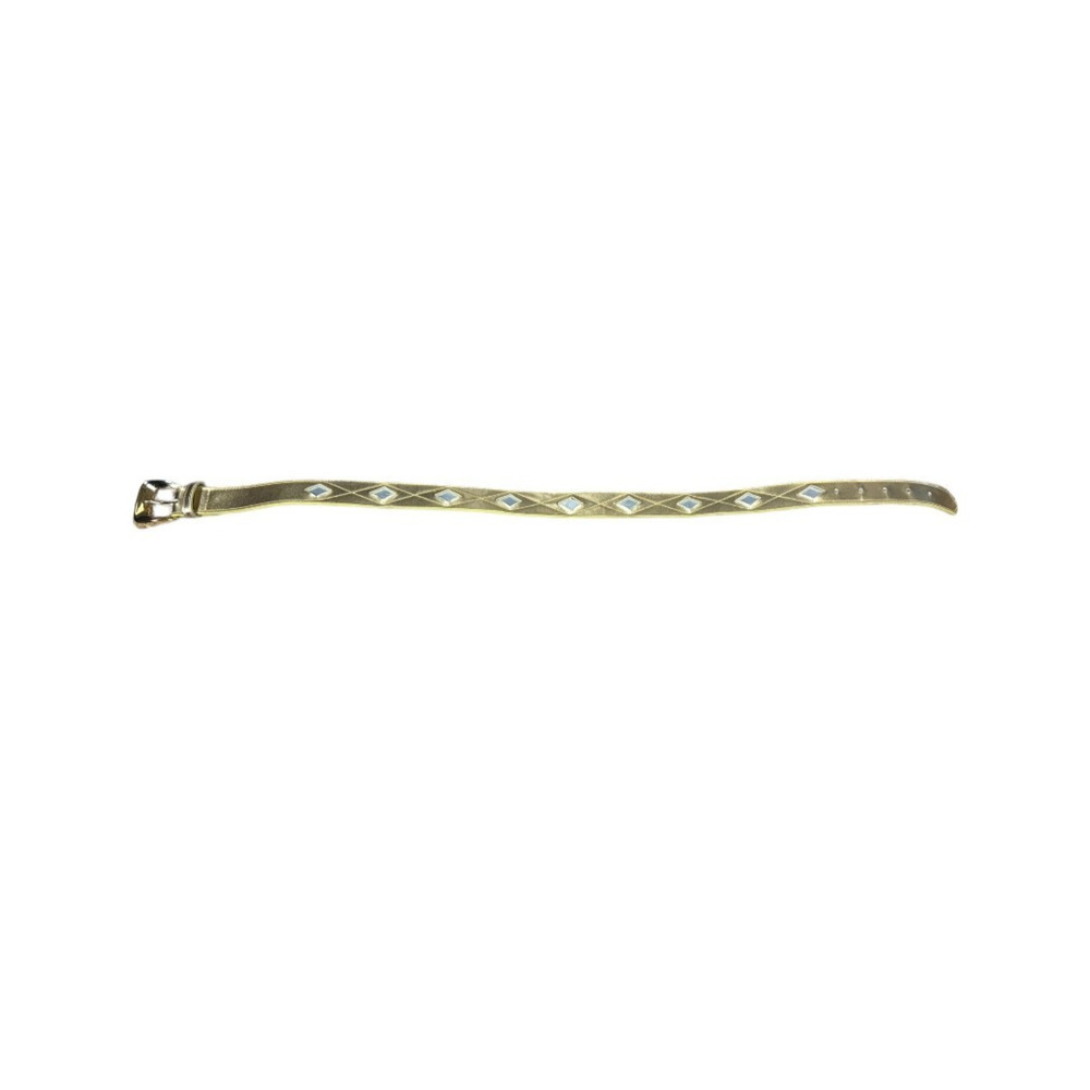 Vintage Liz Claiborne Statement Belt Gold Size Medium Faux Leather Retro Diamond - Picture 8 of 11
